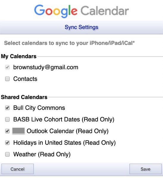 Google calendar sync